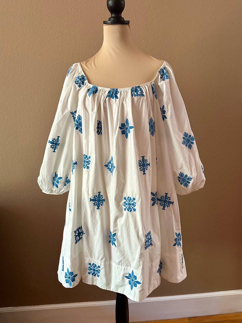 Ciao Lucia White Dress with Blue Embroidery